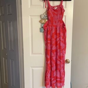 Red and Pink Floral Maxi Dress